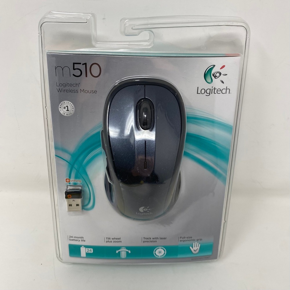 New Logitech Wireless Mouse Black M510 Ergonomic Unifying Receiver